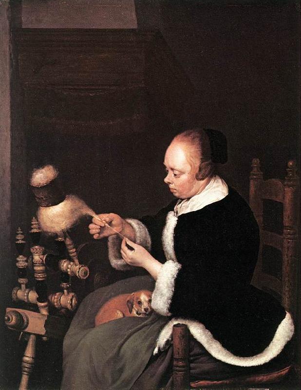 TERBORCH, Gerard A Woman Spinning at oil painting image